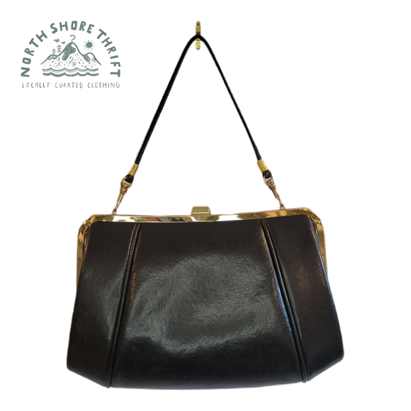 Vintage Mellow Manufactured Leather Metal Clasp Black Clutch Purse - Picture 5 of 13